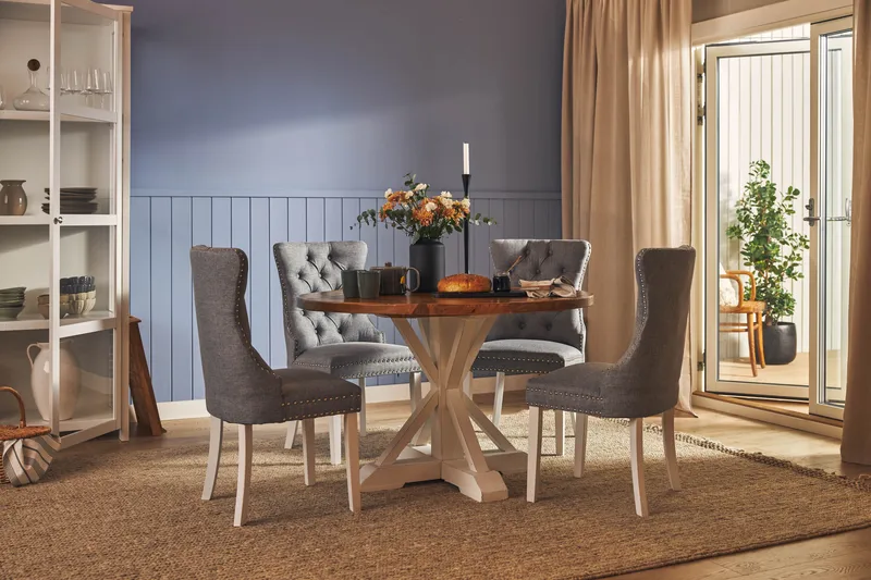 Lyon Matgrupp 120 cm Rund inkl 4 Bergviken Stolar - Brun/Vit - Möbler - Bord & matgrupper - Matgrupper