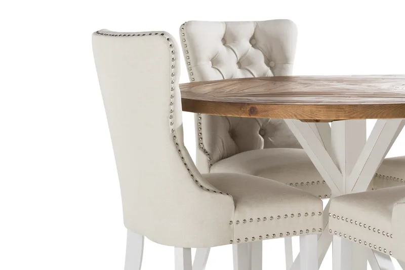 Lyon Matgrupp 120 cm Rund inkl 4 Bergviken Stolar - Brun/Vit - Möbler - Bord & matgrupper - Matgrupper