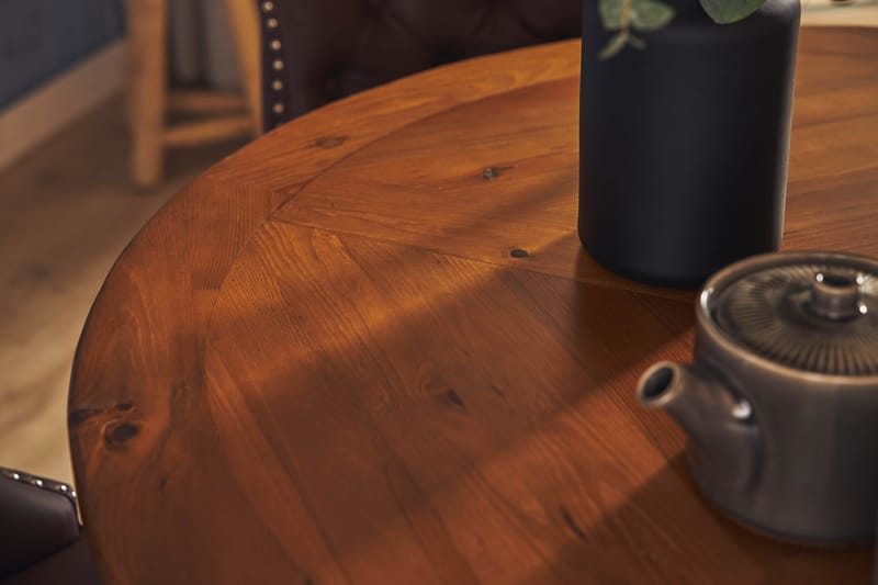 Lyon Matgrupp 120 cm Rund inkl 4 Bergviken Stolar Konstläder - Brun - Möbler - Bord & matgrupper - Matgrupper