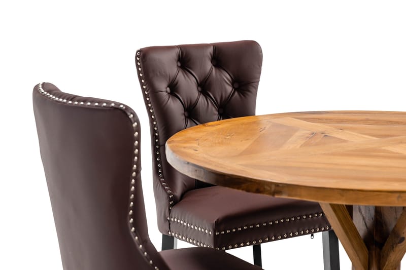 Lyon Matgrupp 120 cm Rund inkl 4 Bergviken Stolar Konstläder - Brun - Möbler - Bord & matgrupper - Matgrupper