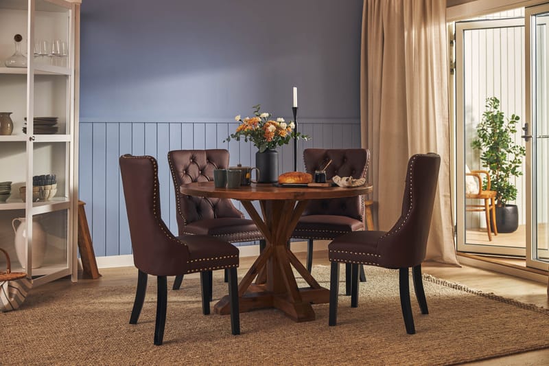 Lyon Matgrupp 120 cm Rund inkl 4 Bergviken Stolar Konstläder - Brun - Möbler - Bord & matgrupper - Matgrupper