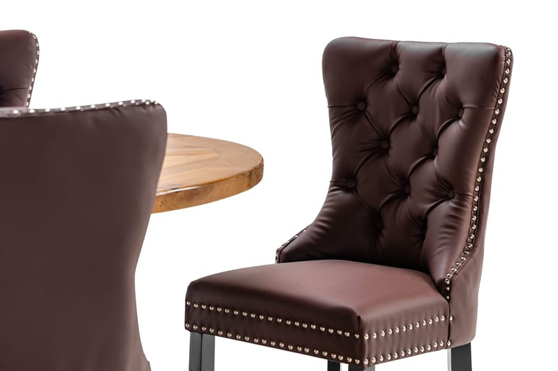 Lyon Matgrupp 120 cm Rund inkl 4 Bergviken Stolar Konstläder - Brun - Möbler - Bord & matgrupper - Matgrupper