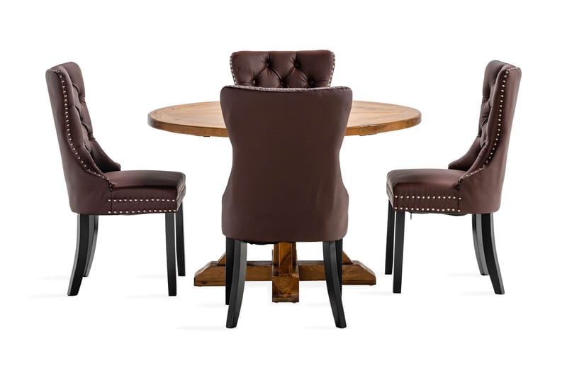 Lyon Matgrupp 120 cm Rund inkl 4 Bergviken Stolar Konstläder - Brun - Möbler - Bord & matgrupper - Matgrupper
