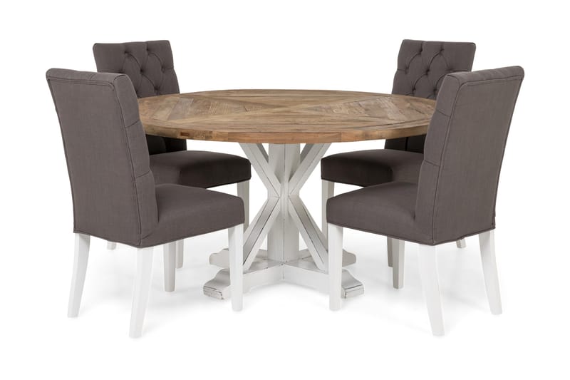 Lyon Matgrupp 150 cm Rund med 4 Jenny Stol, Vintage Alm/Grå/Vit