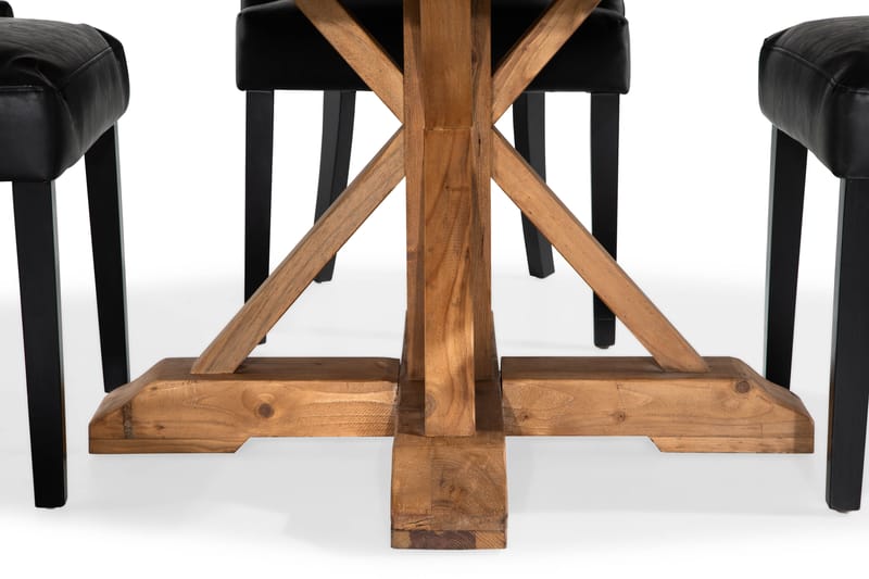 Lyon Matgrupp 150 cm Rund med 4 Tuva Fåtölj - Vintage Alm/Svart PU - Möbler - Bord & matgrupper - Matgrupper