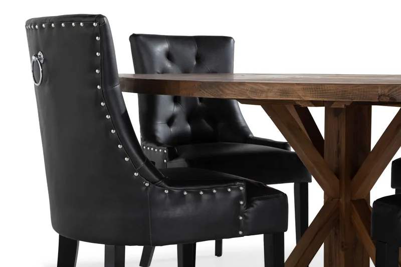 Lyon Matgrupp 150 cm Rund med 4 Tuva Fåtölj - Vintage Alm/Svart PU - Möbler - Bord & matgrupper - Matgrupper