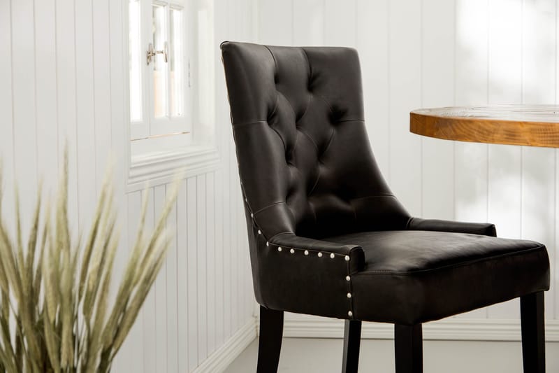 Lyon Matgrupp 150 cm Rund med 4 Tuva Fåtölj - Vintage Alm/Svart PU - Möbler - Bord & matgrupper - Matgrupper