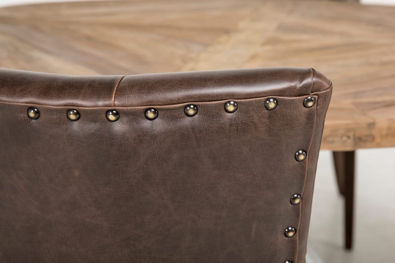 Lyon Matgrupp 150 cm Rund med 4 Tuva Fåtölj - Vintage Alm/Vit/Brun PU - Möbler - Bord & matgrupper - Matgrupper