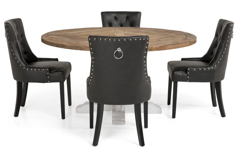 Lyon Matgrupp 150 cm Rund med 4 Tuva Fåtölj - Vintage Alm/Vit/Svart PU - Möbler - Bord & matgrupper - Matgrupper