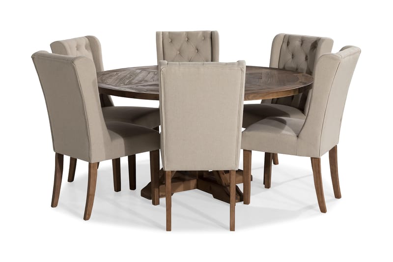 Lyon Matgrupp 150 cm Rund med 6 Irma Stol - Vintage Alm/Beige - Möbler - Bord & matgrupper - Matgrupper