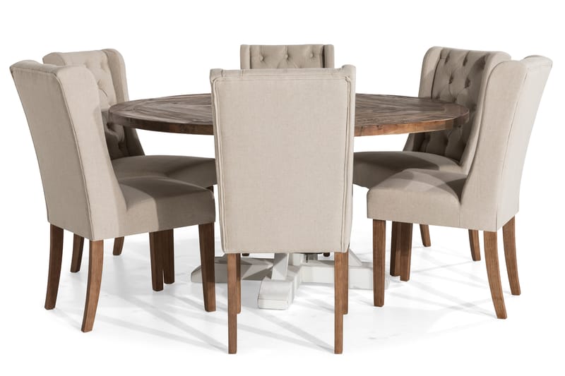 Lyon Matgrupp 150 cm Rund med 6 Irma Stol - Vintage Alm/Beige - Möbler - Bord & matgrupper - Matgrupper