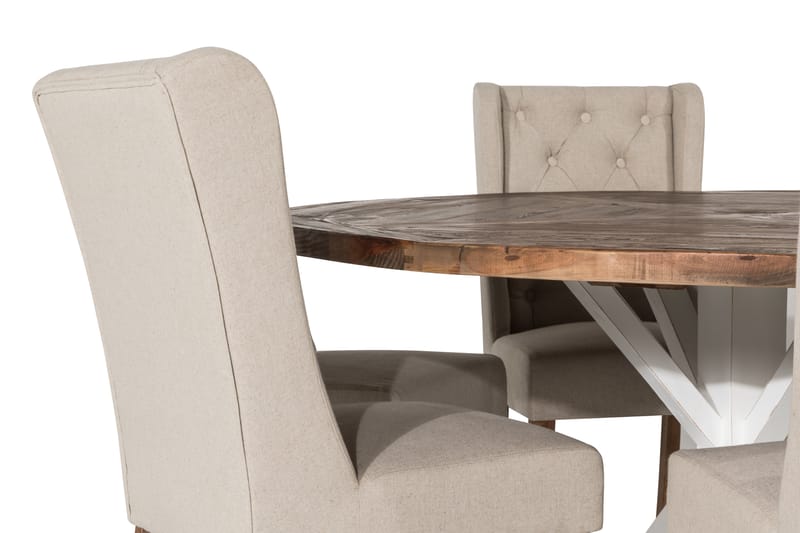 Lyon Matgrupp 150 cm Rund med 6 Irma Stol - Vintage Alm/Beige - Möbler - Bord & matgrupper - Matgrupper