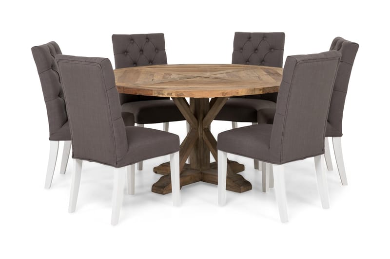 Lyon Matgrupp 150 cm Rund med 6 Jenny Stol, Vintage Alm/Grå/Vit
