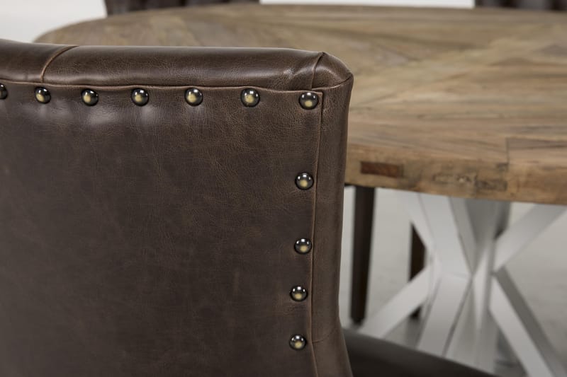 Lyon Matgrupp 150 cm Rund med 6 Tuva Fåtölj - Vintage Alm/Vit/Brun PU - Möbler - Bord & matgrupper - Matgrupper