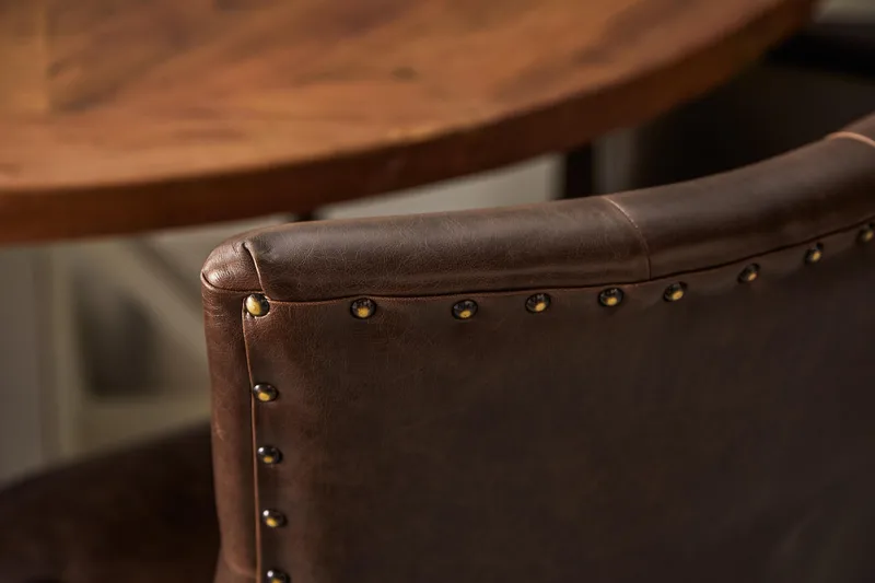 Lyon Matgrupp 150 cm Rund med 6 Tuva Fåtölj - Vintage Alm/Vit/Brun PU - Möbler - Bord & matgrupper - Matgrupper