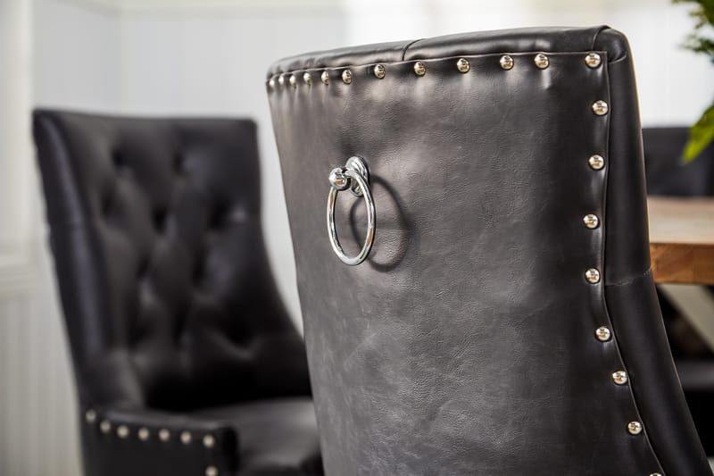 Lyon Matgrupp 150 cm Rund med 6 Tuva Fåtölj - Vintage Alm/Vit/Svart PU - Möbler - Bord & matgrupper - Matgrupper