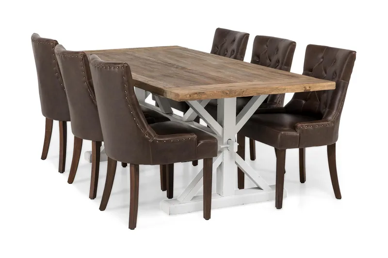 Lyon Matgrupp 200 cm med 6 Tuva Stol, Natur/Vit/Brun