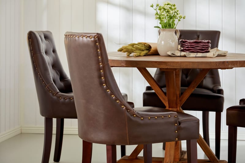 Lyon Matgrupp Rund med 4 st Tuva Fåtölj Konstläder - Trä/Mörkbrun - Möbler - Bord & matgrupper - Matgrupper