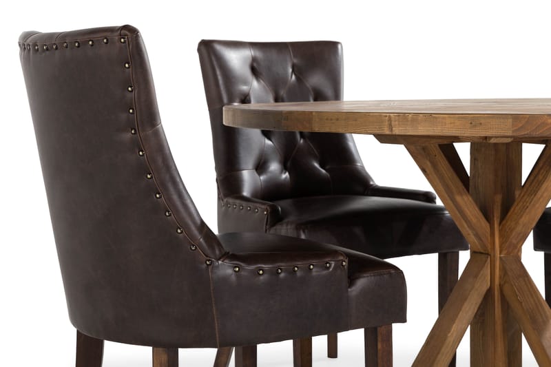 Lyon Matgrupp Rund med 4 st Tuva Fåtölj Konstläder - Trä/Mörkbrun - Möbler - Bord & matgrupper - Matgrupper