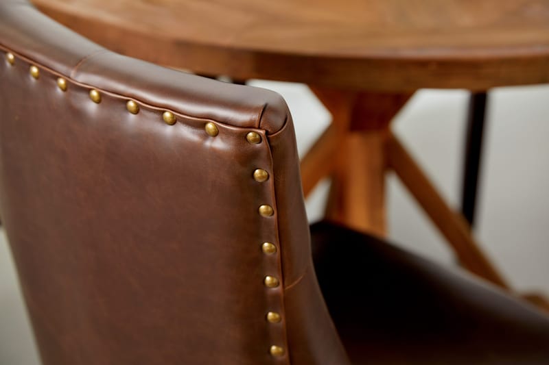 Lyon Matgrupp Rund med 4 st Tuva Fåtölj Konstläder - Trä/Mörkbrun - Möbler - Bord & matgrupper - Matgrupper