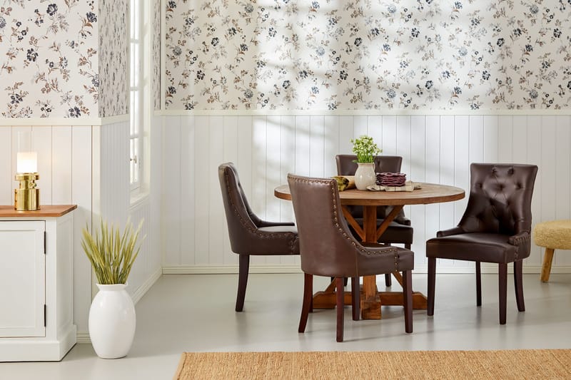 Lyon Matgrupp Rund med 4 st Tuva Fåtölj Konstläder - Trä/Mörkbrun - Möbler - Bord & matgrupper - Matgrupper