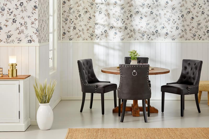 Lyon Matgrupp Rund med 4 st Tuva Fåtölj Konstläder - Trä/Svart PU - Möbler - Bord & matgrupper - Matgrupper