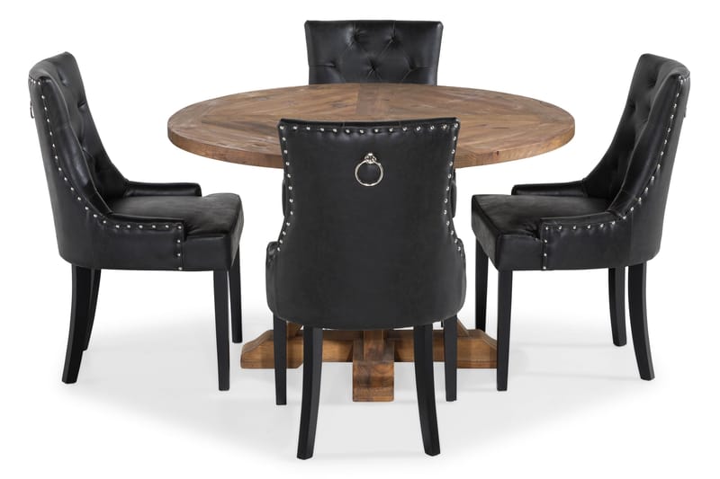 Lyon Matgrupp Rund med 4 st Tuva Fåtölj Konstläder - Trä/Svart PU - Möbler - Bord & matgrupper - Matgrupper
