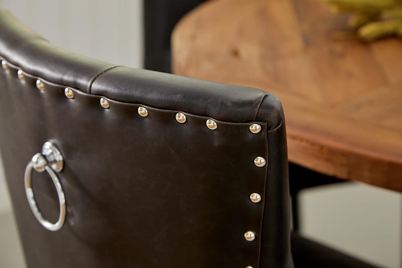 Lyon Matgrupp Rund med 4 st Tuva Fåtölj Konstläder - Trä/Svart PU - Möbler - Bord & matgrupper - Matgrupper