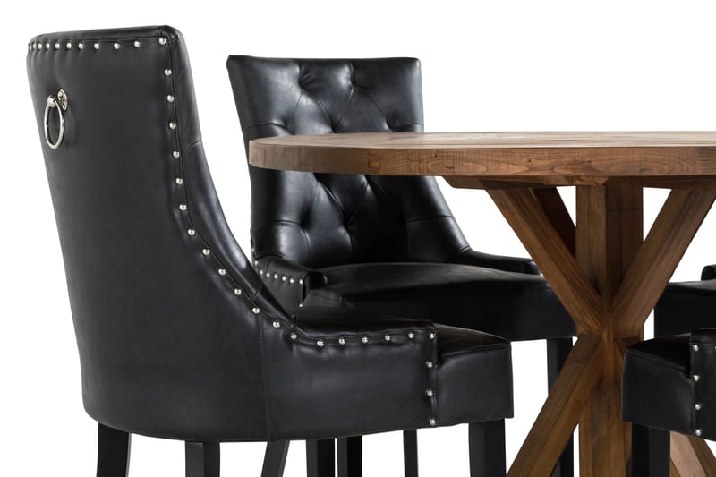 Lyon Matgrupp Rund med 4 st Tuva Fåtölj Konstläder - Trä/Svart PU - Möbler - Bord & matgrupper - Matgrupper