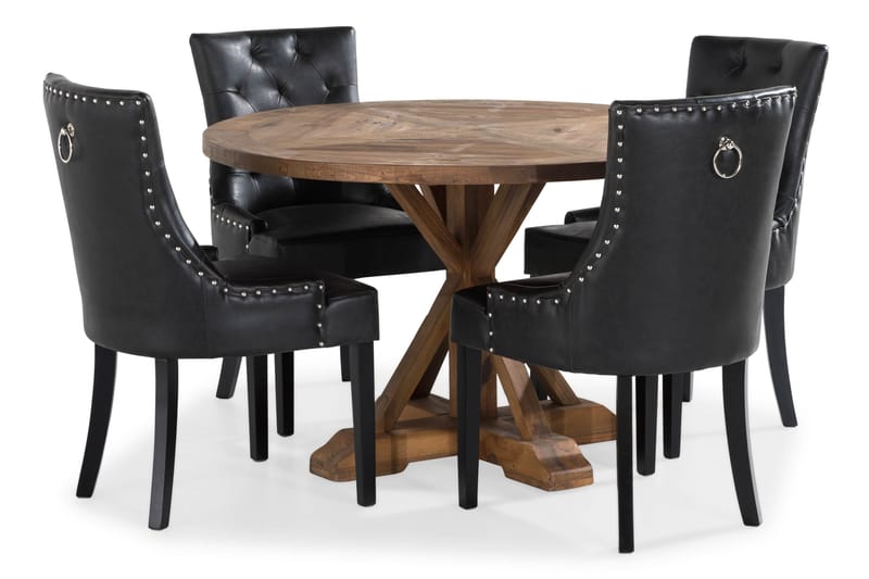 Lyon Matgrupp Rund med 4 st Tuva Fåtölj Konstläder - Trä/Svart PU - Möbler - Bord & matgrupper - Matgrupper