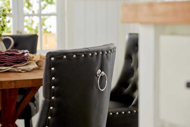 Lyon Matgrupp Rund med 4 st Tuva Fåtölj Konstläder - Trä/Svart PU - Möbler - Bord & matgrupper - Matgrupper