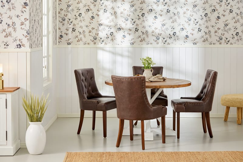 Lyon Matgrupp Rund med 4 st Tuva Fåtölj Konstläder - Trä/Vit/Svart PU - Möbler - Bord & matgrupper - Matgrupper