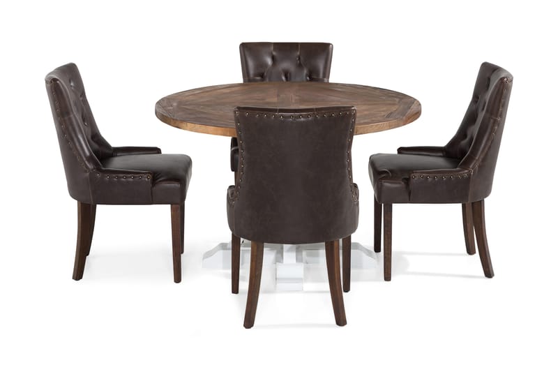 Lyon Matgrupp Rund med 4 st Tuva Fåtölj Konstläder - Trä/Vit/Svart PU - Möbler - Bord & matgrupper - Matgrupper