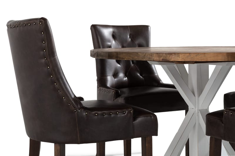 Lyon Matgrupp Rund med 4 st Tuva Fåtölj Konstläder - Trä/Vit/Svart PU - Möbler - Bord & matgrupper - Matgrupper