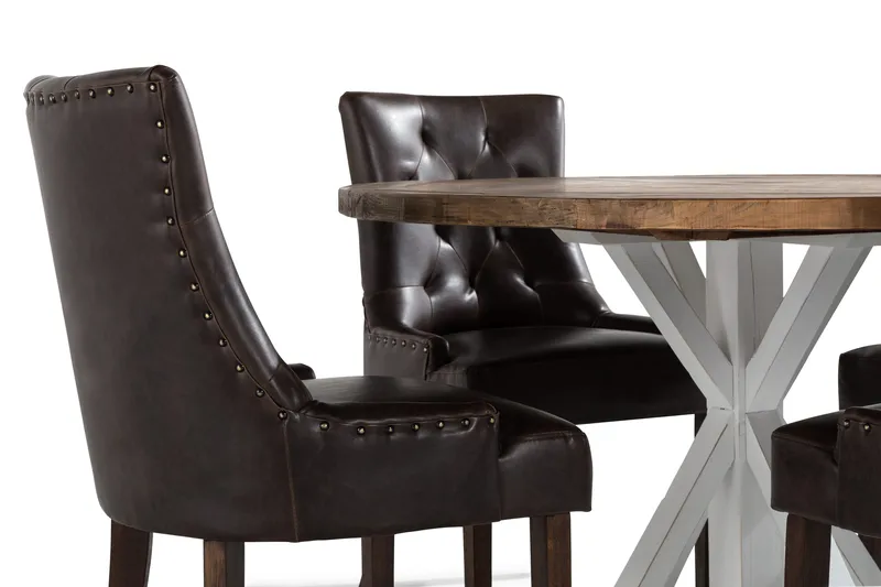 Lyon Matgrupp Rund med 4 st Tuva Fåtölj Konstläder - Trä/Vit/Svart PU - Möbler - Bord & matgrupper - Matgrupper