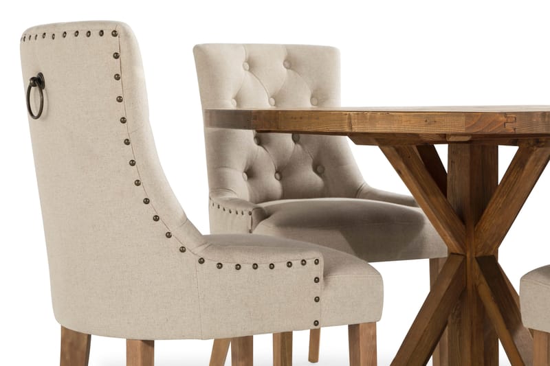 Lyon Matgrupp Rund med 4 st Viktoria Fåtölj - Trä / Beige - Möbler - Bord & matgrupper - Matgrupper