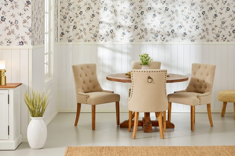 Lyon Matgrupp Rund med 4 st Viktoria Fåtölj - Trä / Beige - Möbler - Bord & matgrupper - Matgrupper