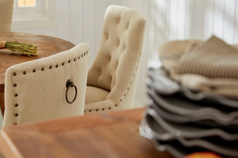 Lyon Matgrupp Rund med 4 st Viktoria Fåtölj - Trä / Beige - Möbler - Bord & matgrupper - Matgrupper