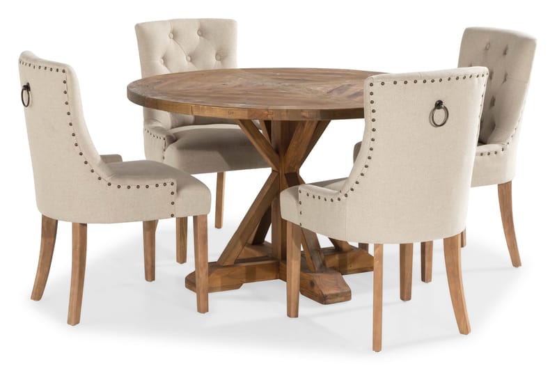 Lyon Matgrupp Rund med 4 st Viktoria Fåtölj - Trä / Beige - Möbler - Bord & matgrupper - Matgrupper