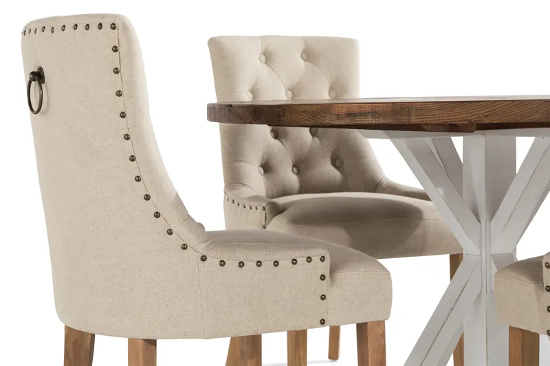 Lyon Matgrupp Rund med 4 st Viktoria Fåtölj - Trä/Vit/Beige - Möbler - Bord & matgrupper - Matgrupper