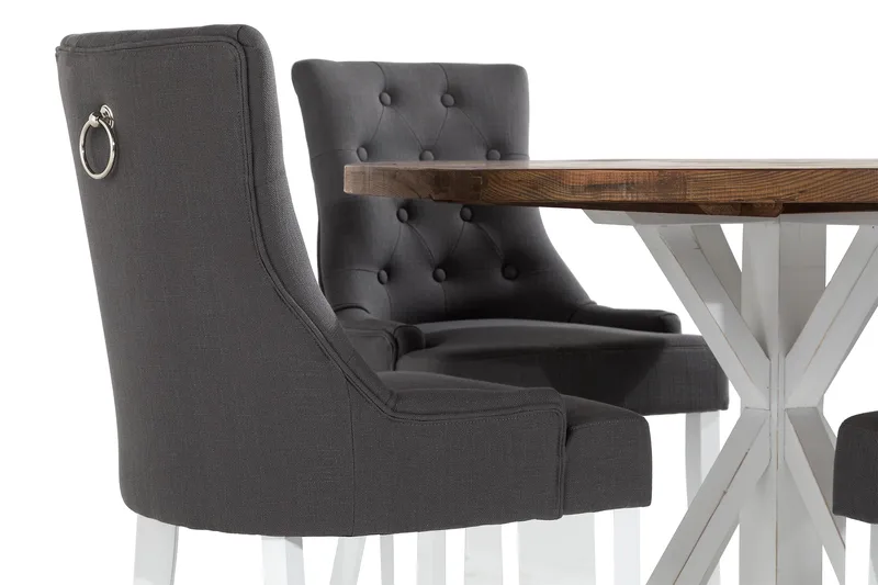 Lyon Matgrupp Rund med 4 st Viktoria Fåtölj - Trä/Vit/Grå - Möbler - Bord & matgrupper - Matgrupper