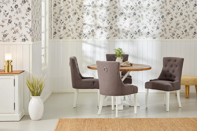 Lyon Matgrupp Rund med 4 st Viktoria Fåtölj - Trä/Vit/Grå - Möbler - Bord & matgrupper - Matgrupper