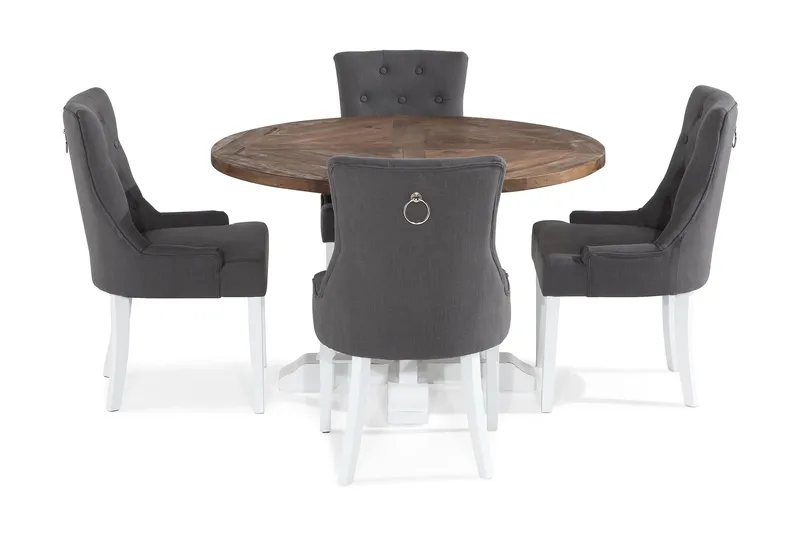 Lyon Matgrupp Rund med 4 st Viktoria Fåtölj - Trä/Vit/Grå - Möbler - Bord & matgrupper - Matgrupper