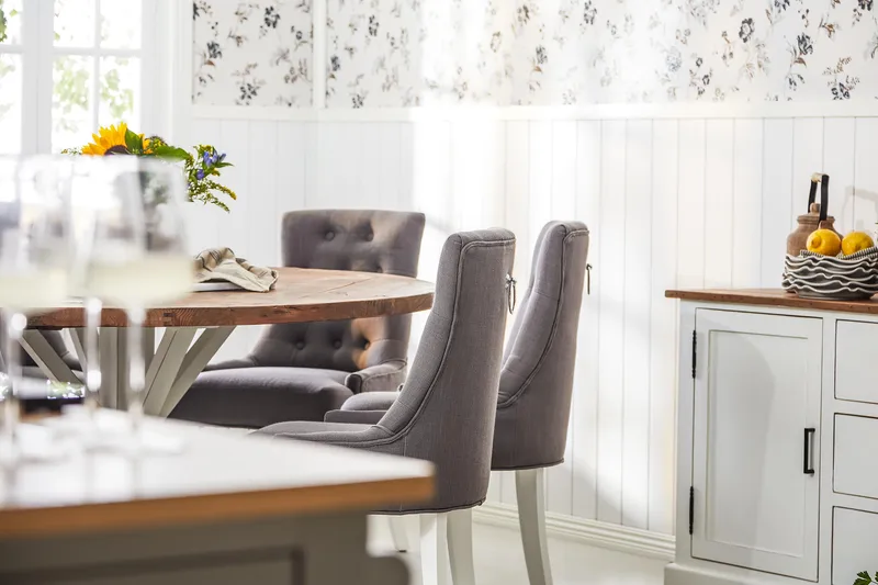 Lyon Matgrupp Runt med 6 Viktoria Stol - Vit/Grå - Möbler - Bord & matgrupper - Matgrupper