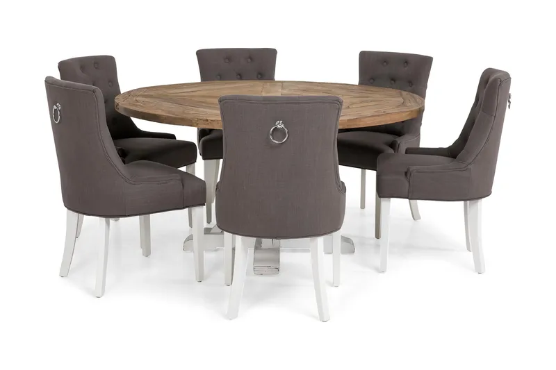 Lyon Matgrupp Runt med 6 Viktoria Stol - Vit/Grå - Möbler - Bord & matgrupper - Matgrupper