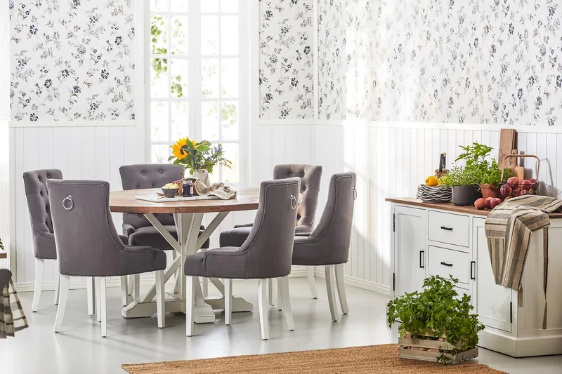 Lyon Matgrupp Runt med 6 Viktoria Stol - Vit/Grå - Möbler - Bord & matgrupper - Matgrupper