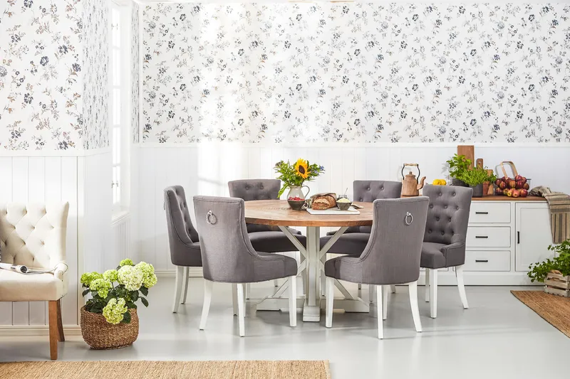 Lyon Matgrupp Runt med 6 Viktoria Stol - Vit/Grå - Möbler - Bord & matgrupper - Matgrupper