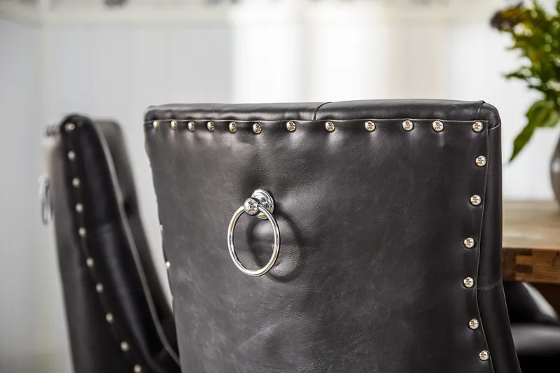 Lyon Rund Matgrupp 150 cm med 6 Tuva Stolar - Brun Vintage Alm / Svart Pu - Möbler - Bord & matgrupper - Matgrupper