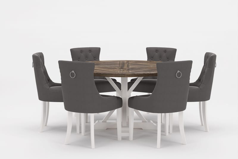 Lyon Premium Matgrupp Rund 150 cm + 6 st Viktoria Matstolar - Grå/Brun - Möbler - Bord & matgrupper - Matgrupper