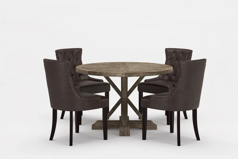 Lyon Premium Matgrupp Rund 120 cm + 4 st Tuva Matstolar - Mörkbrun/Brun - Möbler - Bord & matgrupper - Matgrupper